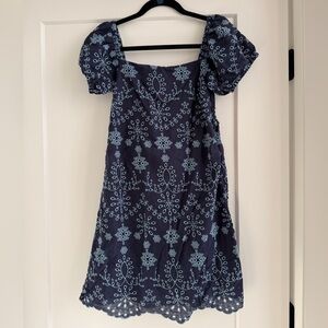 Sail to Sable Navy Dress with Light Blue Embroidery